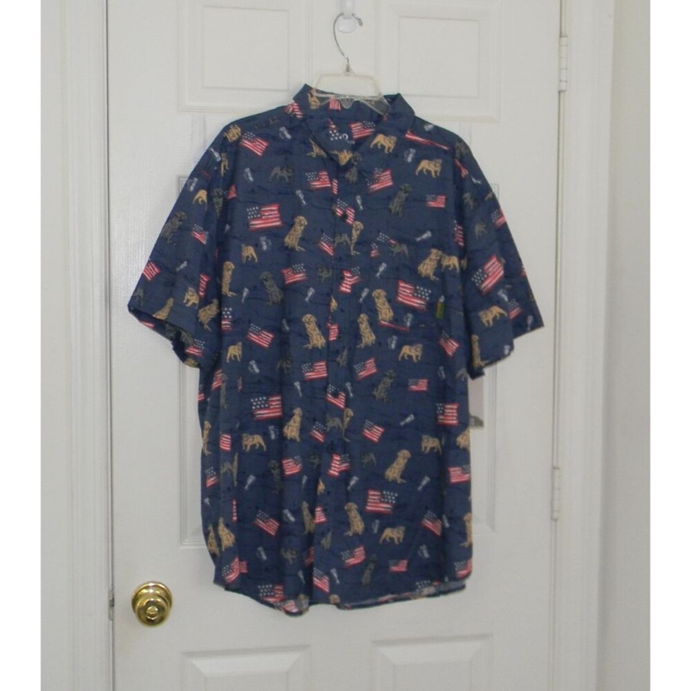 Sun River Patriotic Print Dogs Flags Blue SZ XXL Mens Lens Cloth Pocket NWT